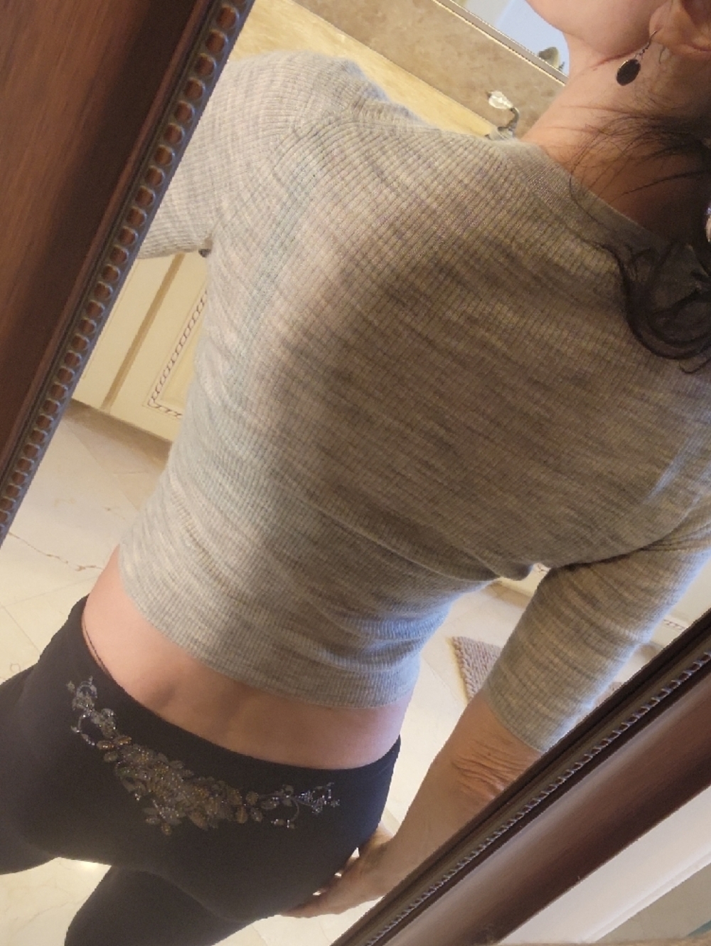 Vince 1/2-Sleeve Knit Lightweight Semi-sheer Gray Heathered Top, XS - Picture 6 of 15